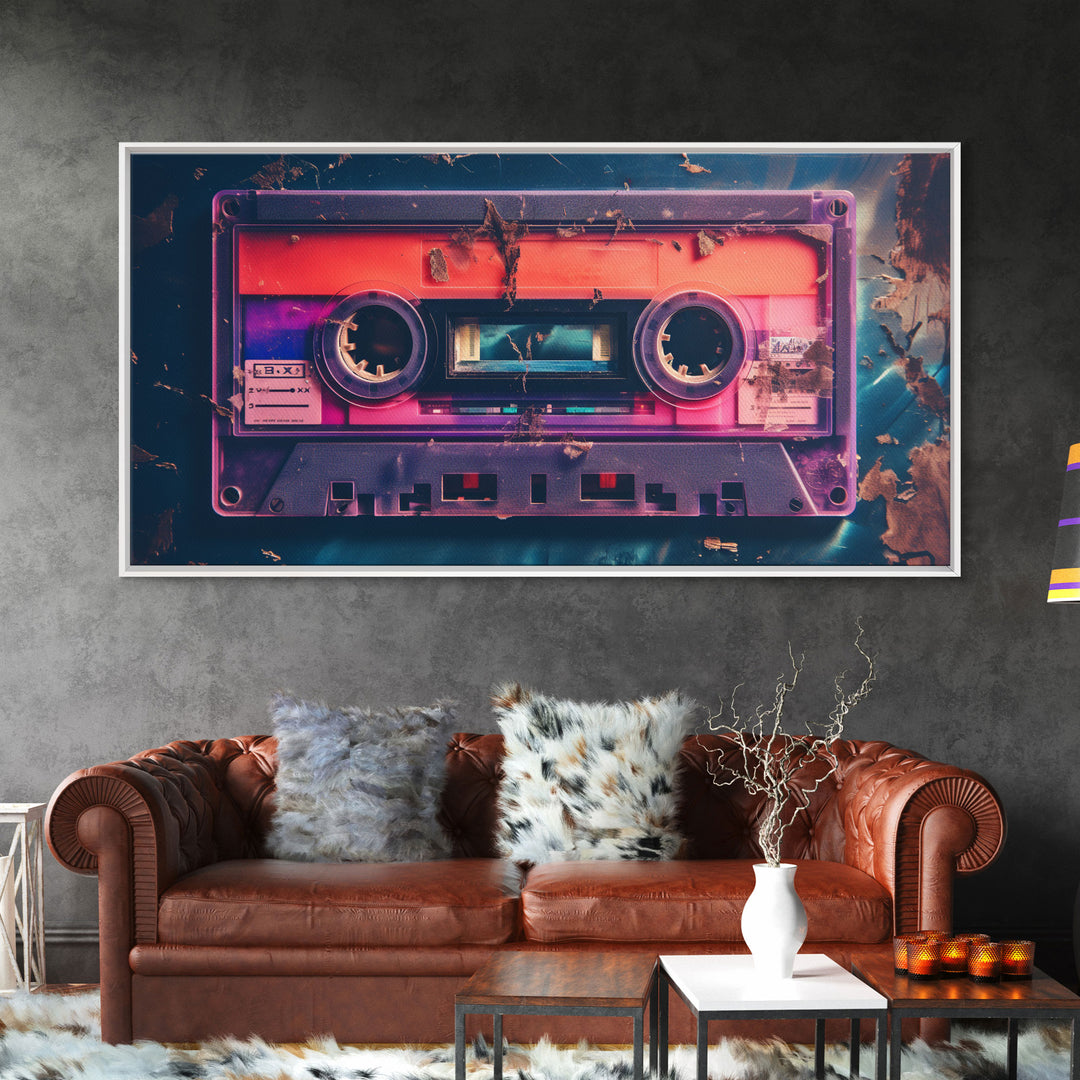 Vaporwave Cassette Tape Wall Art, Framed Canvas Print, 1980s Inspired Home Decor, Retro Art, 80s Decor, Aesthetic Decor