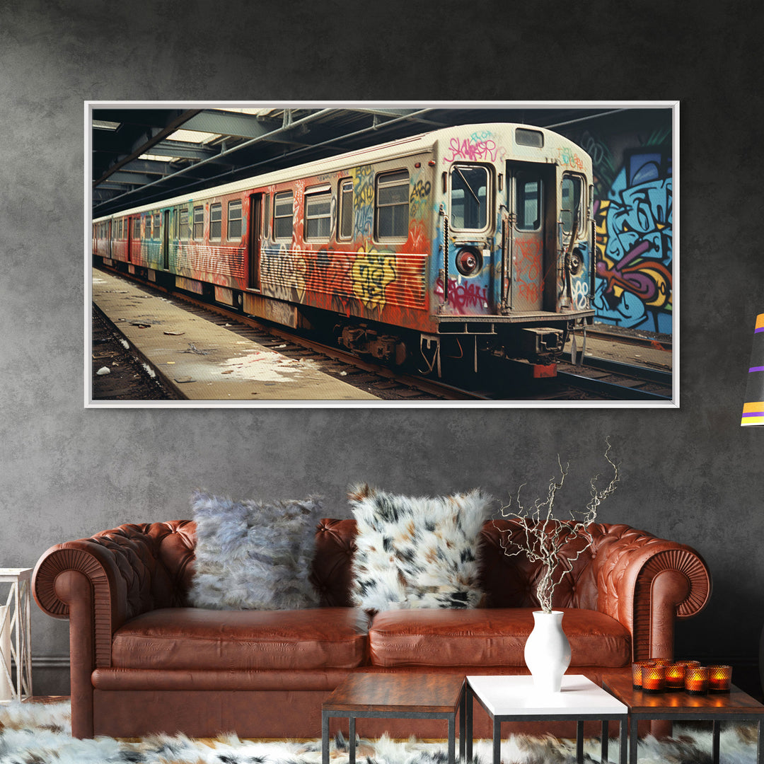 Graffiti Art On A Subway Train, Framed Canvas Print, Urban Decay, NYC 1970s, Graffiti Wall Art, Street Art, Pop Art Print, Industrial Art