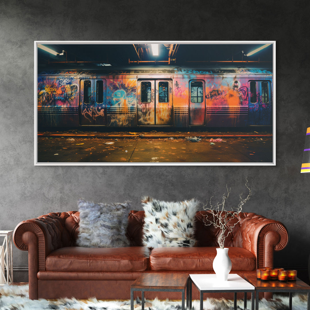 Graffiti Art On A Subway Train, Framed Canvas Print, Urban Decay, NYC 1970s, Graffiti Wall Art, Street Art, Pop Art Print, Industrial Art