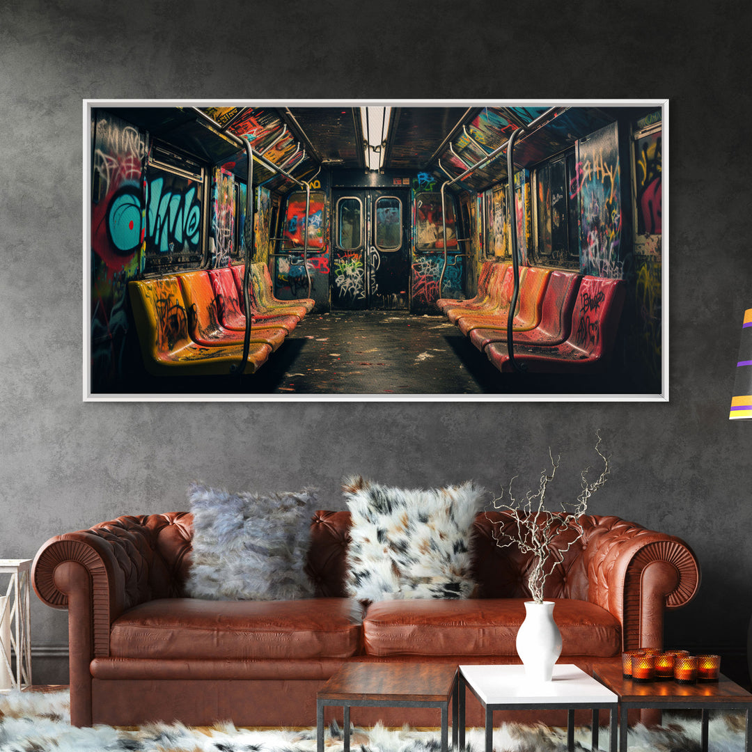 Graffiti Art On A Subway Train, Framed Canvas Print, Urban Decay, NYC 1970s, Graffiti Wall Art, Street Art, Pop Art Print, Industrial Art