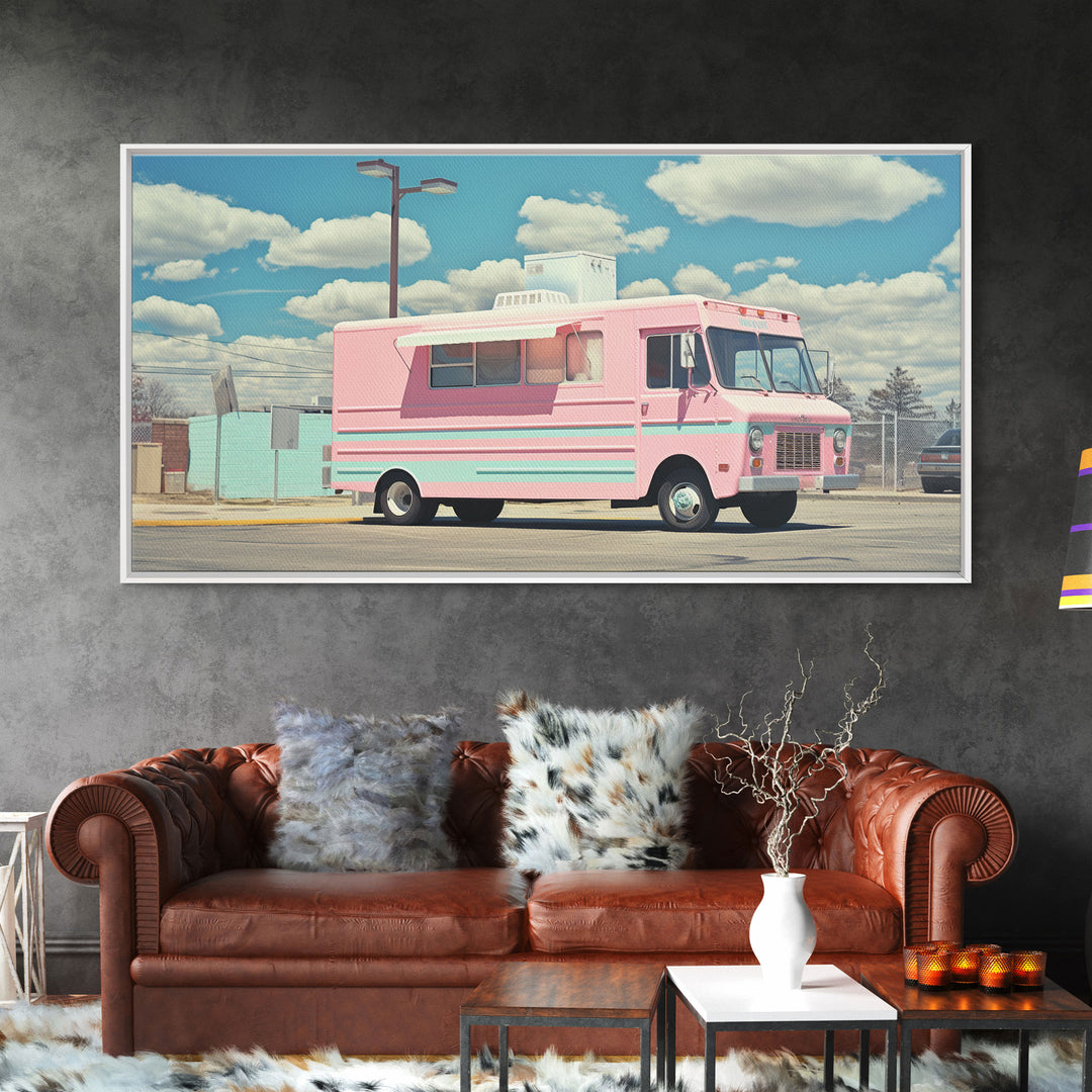 Retro Vaporwave Ice Cream Truck, Framed Canvas Print, Vintage Style Decor, Photography Print, Fine Art Print, Eclectic Decor, Minimalist Art