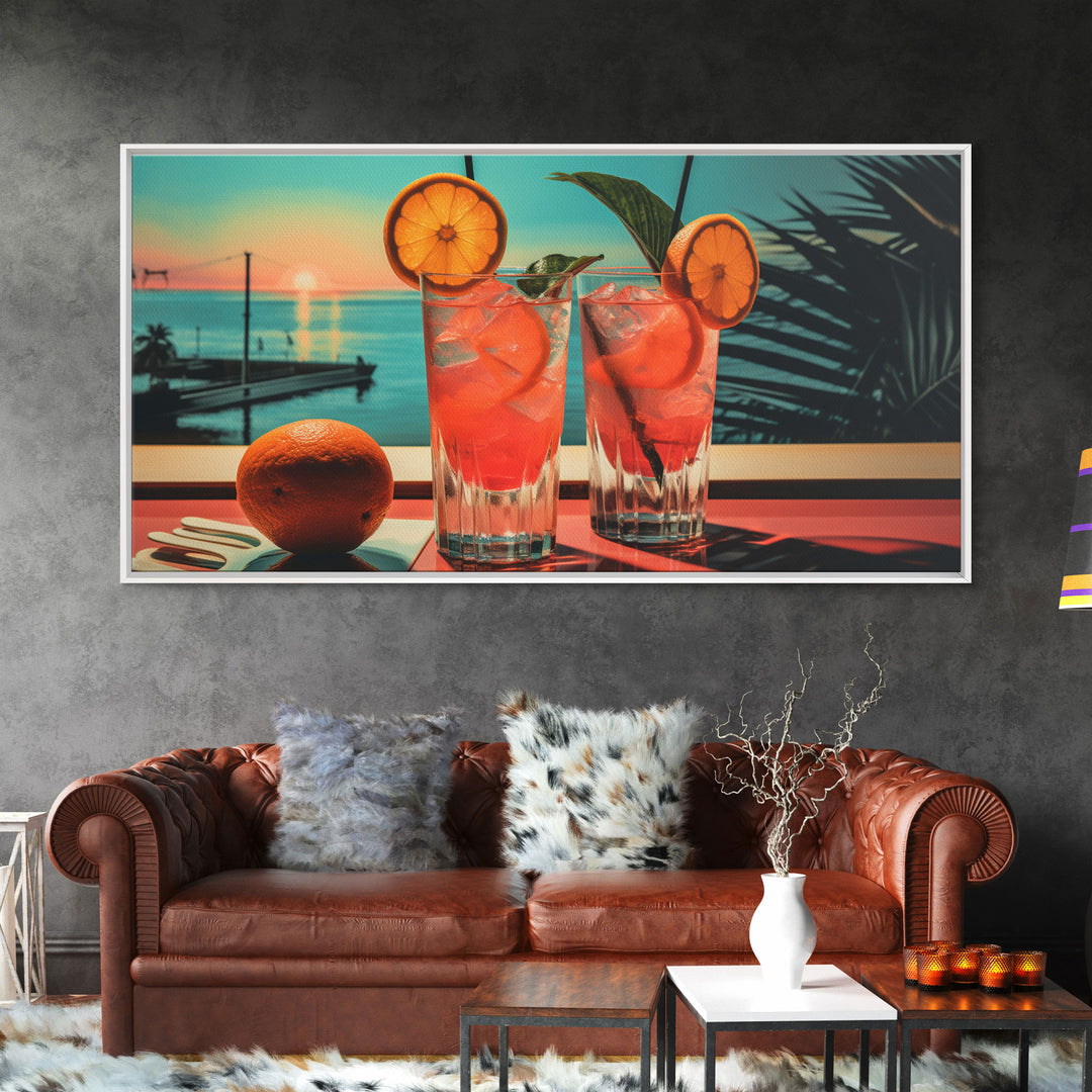 Cantarito Cocktail Wall Art, Framed Canvas Print, Bar Decor, Basement Bar Wall Art, Vaporwave Aesthetic Wall Decor, Bar Cart Art