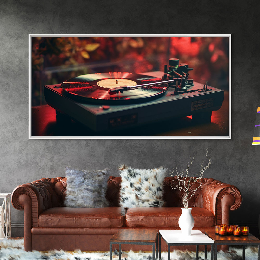 Retro Record Player Art, Framed Canvas Print, Eclectic Decor, Vinyl Record Player Photography Print, Unique Wall Art