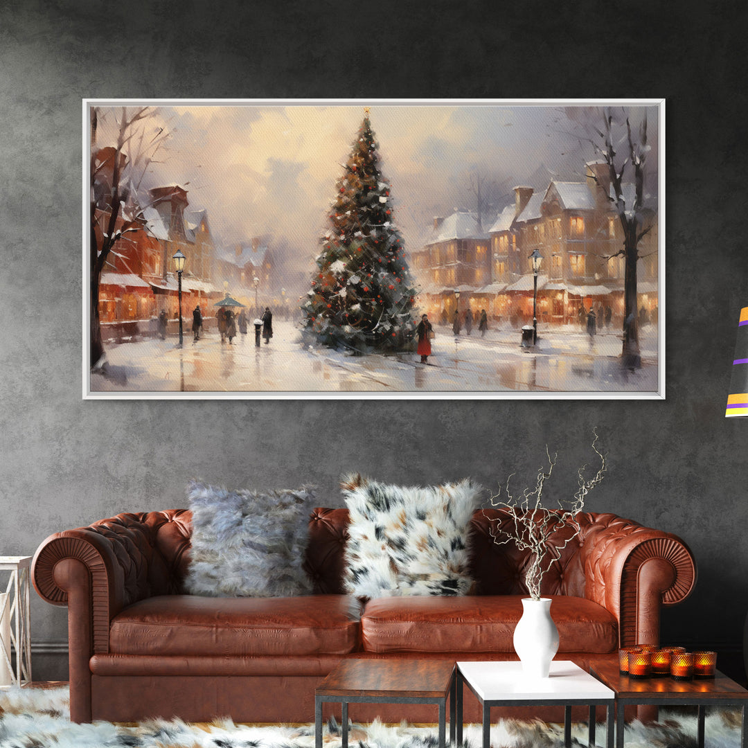 Winter Wonderland Christmas Village Canvas Print, Framed Wall Art, Christmas Decor, Retro Christmas Oil Painting, Christmas Art