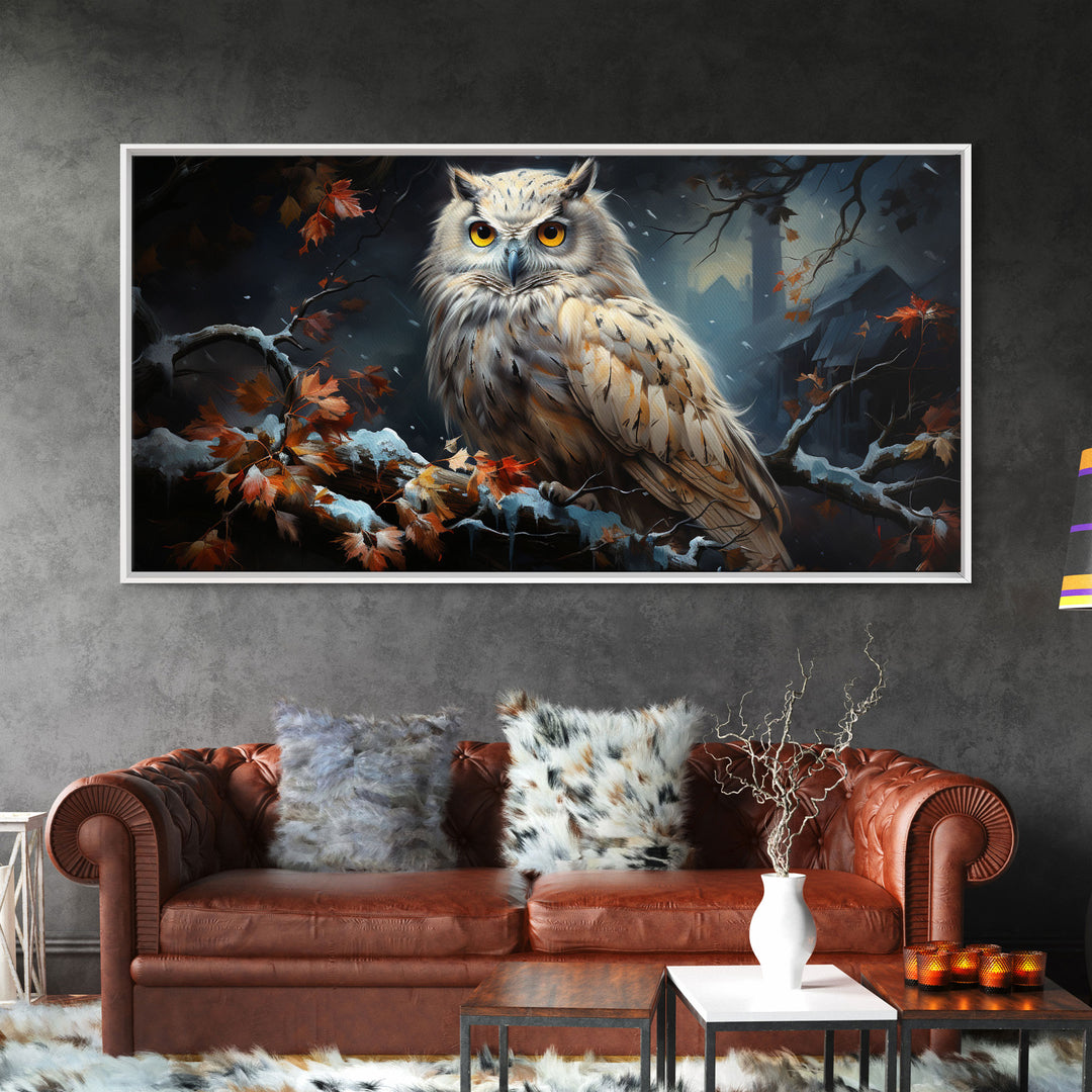 Winter Owl Print - Framed Canvas Art - Owl Print, Owl Art, Owl Wall Art, Owl Painting, Owl Poster, Winter Decor, Snow Owl