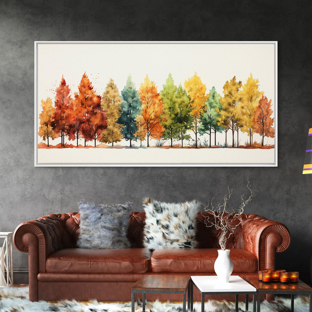 Autumn Decor - The Changing Of The Leaves - Framed Canvas Print - Fall Painting - Fall Centerpiece - Orange Leaves - Rustic Farmhouse Decor