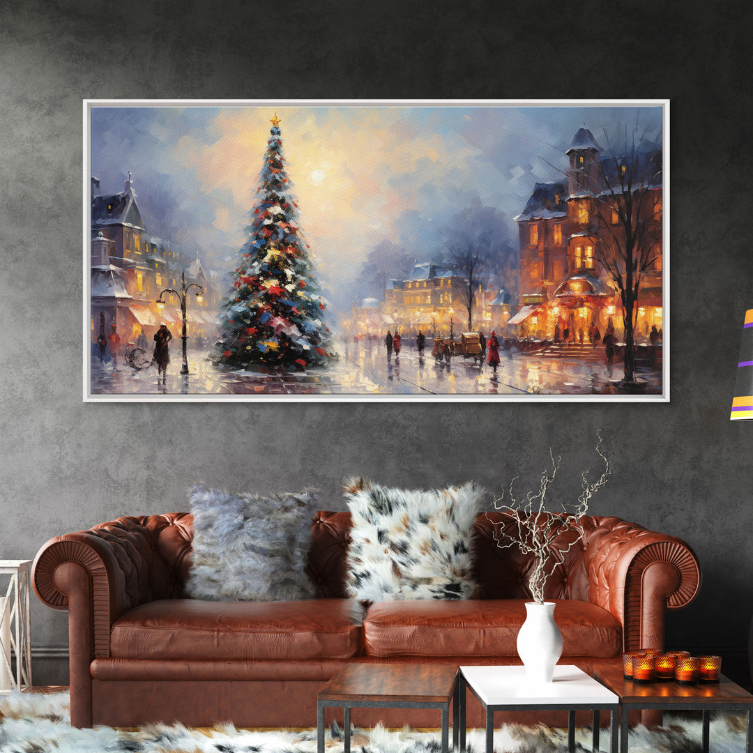 Winter Wonderland Canvas Print - Christmas Village - Christmas Decor - Winter Centerpiece - Christmas Tree In The Village Square