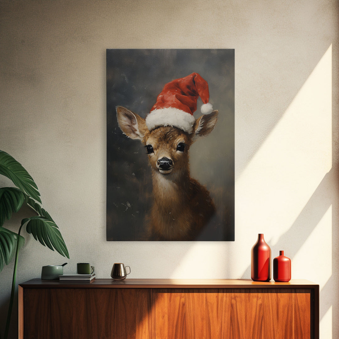 Cute Christmas Deer - Farmhouse Christmas Decor - Fawn Dressed For Christmas - Xmas Decor - Christmas Wall Art- Holiday Decorations