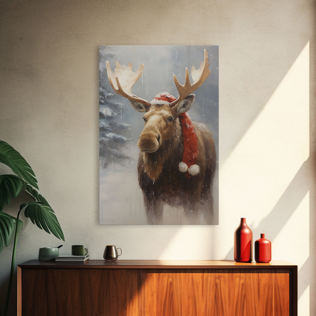 Silly Moose Dressed For Christmas, Christmas Art, Christmas Decor, Christmas Wall Art, Farmhouse Christmas, Vintage Christmas