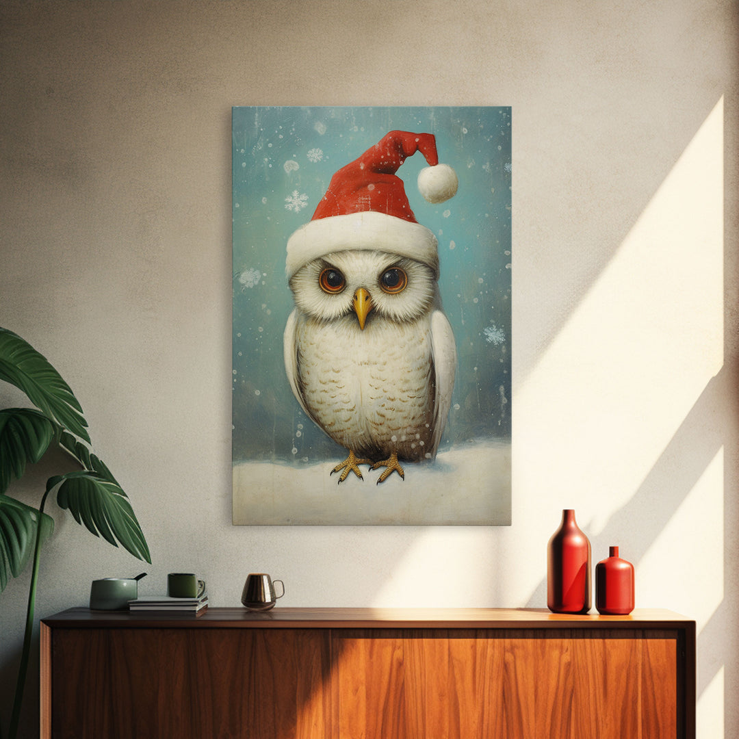 Silly Snow Owl Dressed For Christmas, Christmas Art, Christmas Decor, Christmas Wall Art, Farmhouse Christmas, Vintage Christmas, Owl Print