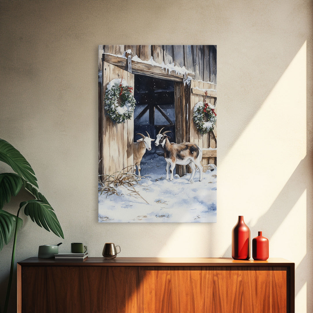 Cute Goats In The Winter, Rustic Farmhouse Wall Art, Holiday Gift, Gallery Wall Decor, Winter Vibes, Christmas 2024 Wall Art