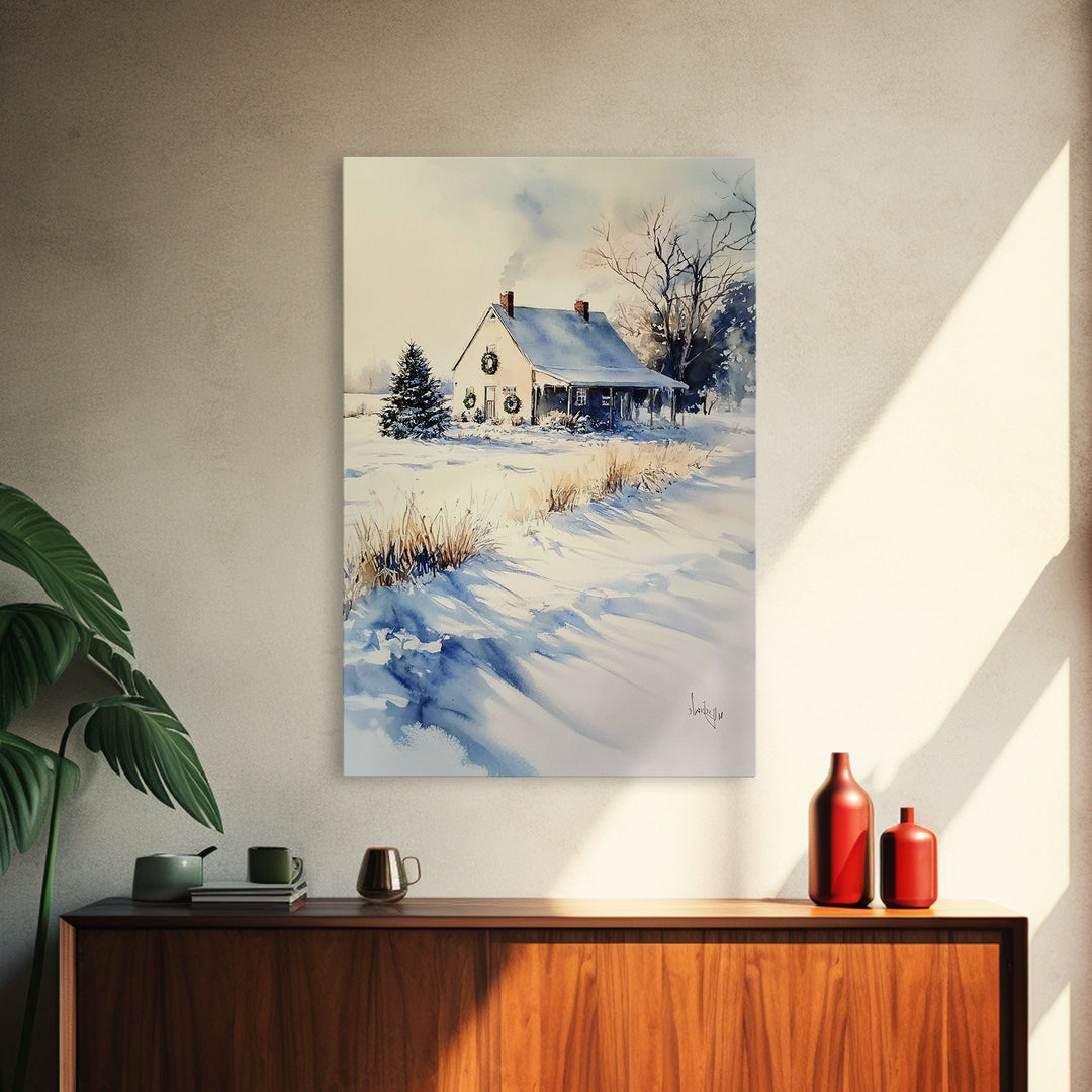 Farmhouse Christmas Decor, Wall Art, Retro Christmas Decor, Vintage Style Xmas Art for 2024, Modern Farmhouse Winter Landscape