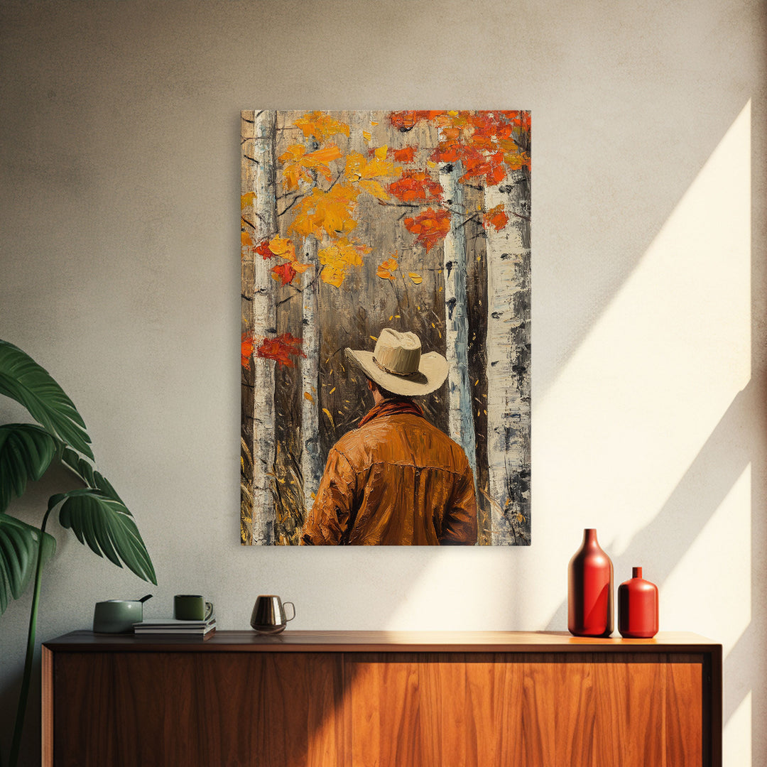 Cowboy in Autumn Forest Canvas Print with Vibrant Fall Colors, Western Art, Fall Wall Art, Seasonal Decor, Perfect Gift Idea, Canvas Print