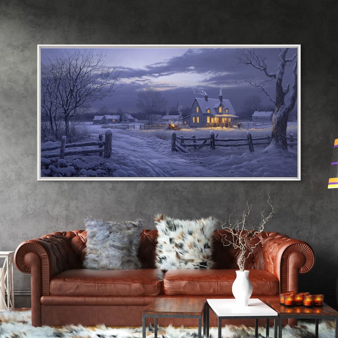 Moonlit Winter Night Scene Framed Canvas Print Christmas Decor, Winter Art Print, Moody Landscape Wall Art, Seasonal Holiday Gift