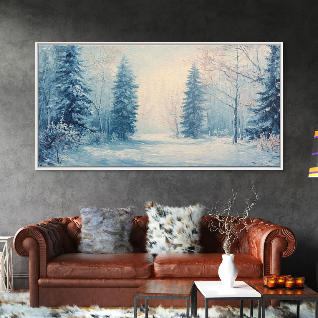 Winter Wonderland Watercolor Painting, Framed Canvas Print, Perfect Christmas Holiday Decor Wall Art for Cozy Winter Home Interiors