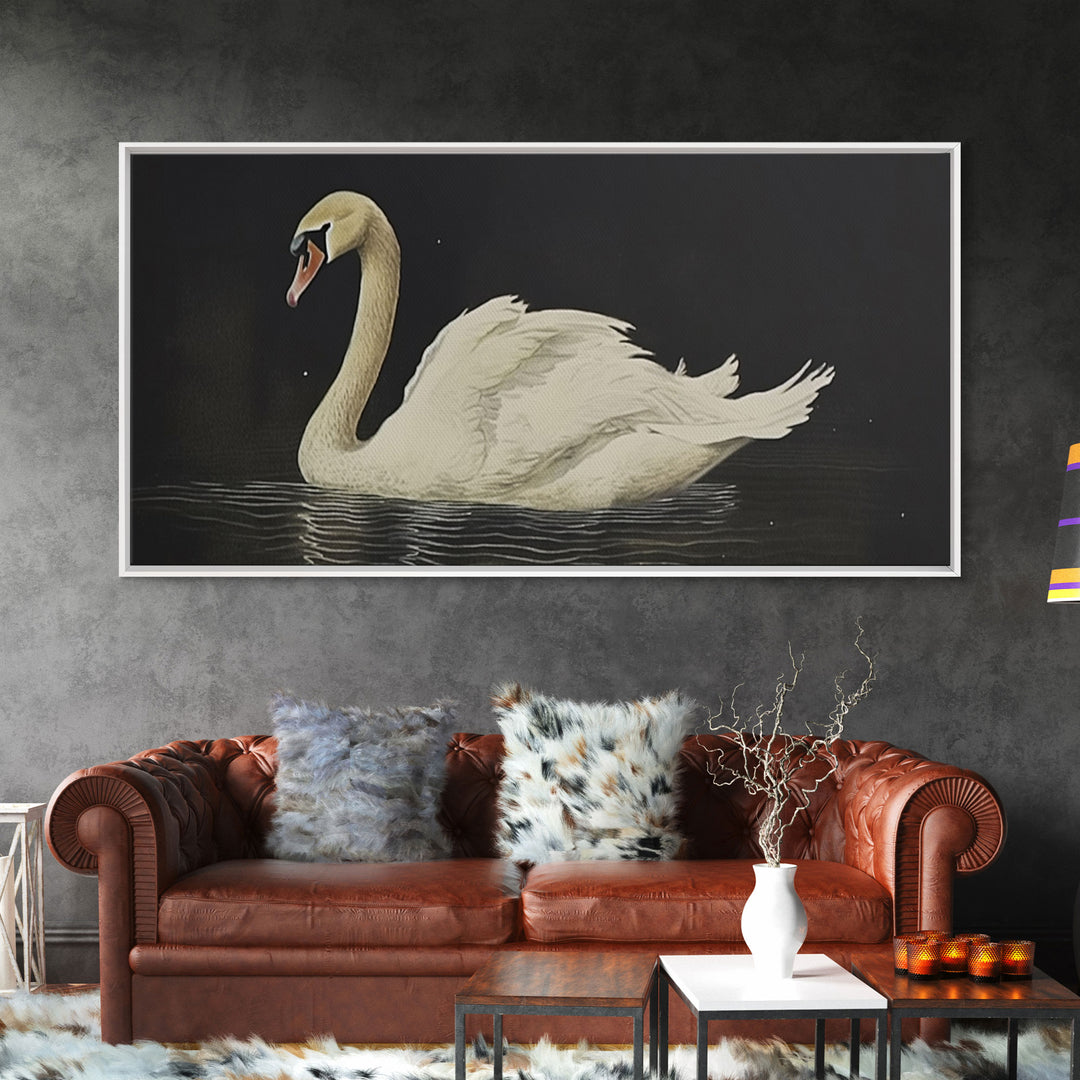 The Black Swan, Vintage Framed Canvas Art, Framed Vintage Print, Vintage Painting, Black Swan Art, Girls Room or Nursery print