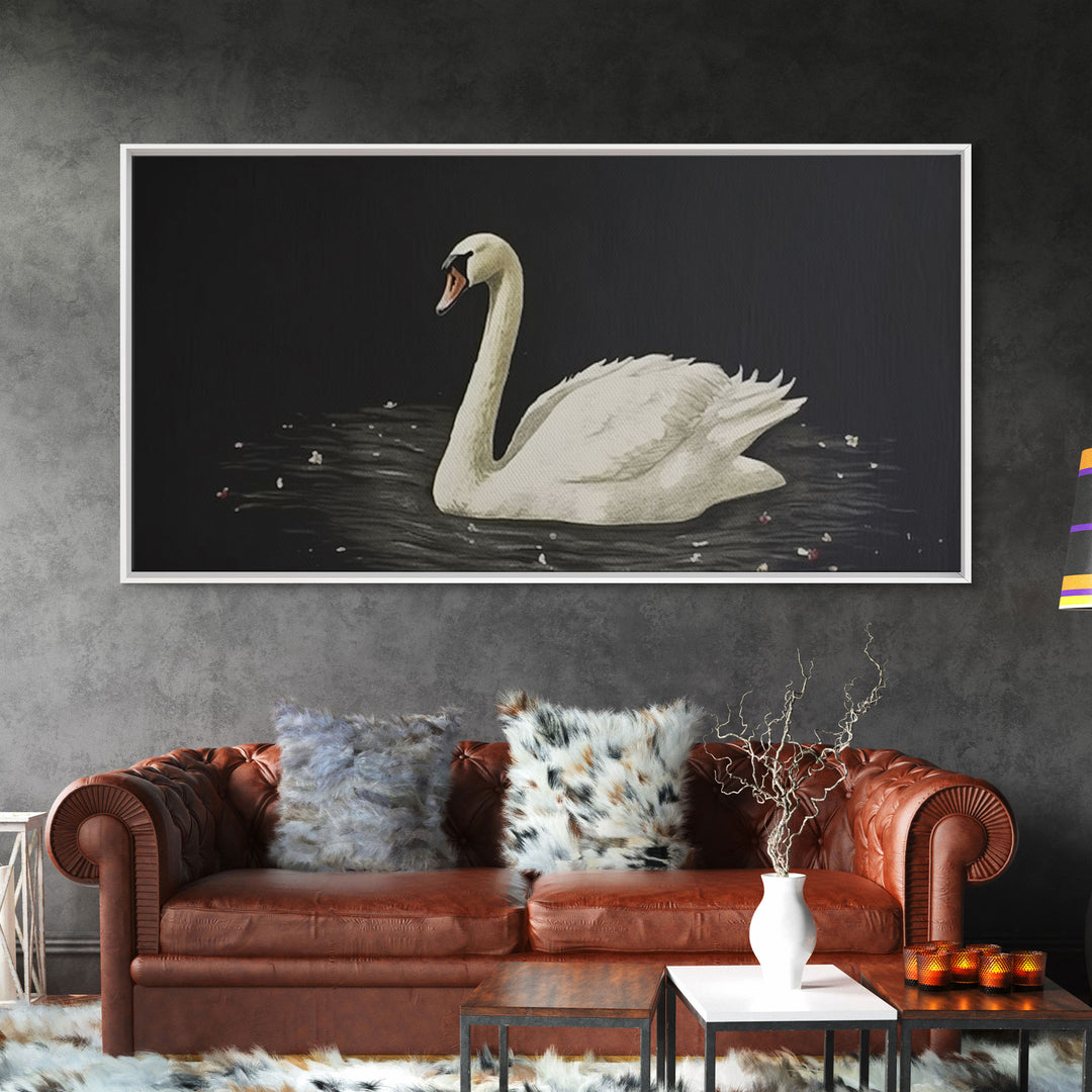 The Black Swan, Vintage Framed Canvas Art, Retro Framed Vintage Print, Vintage Painting, Black Swan Art, Girls Room or Nursery print