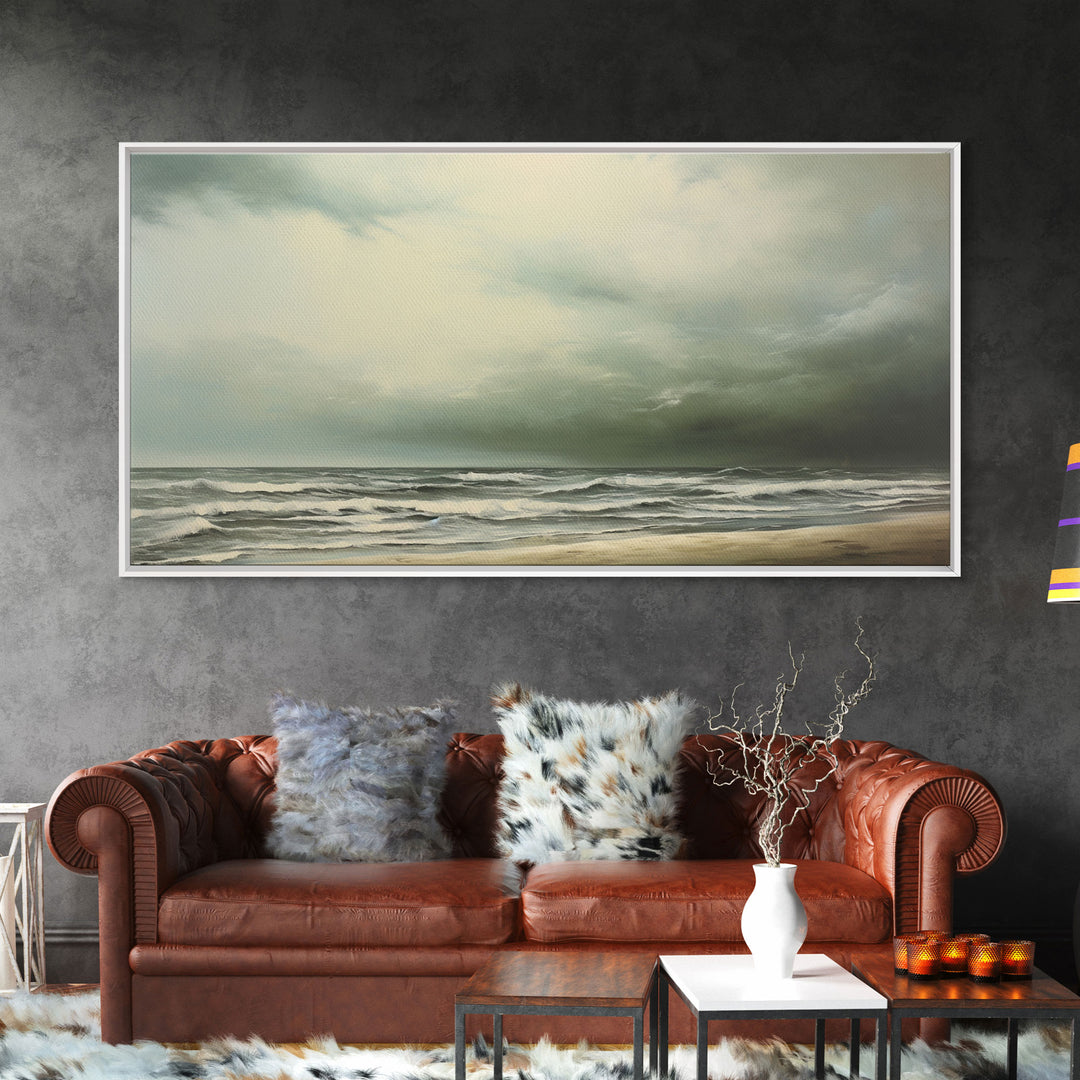 Beach Wall Art, Framed Canvas Print, Newport Beach Art, Beach House Decor, Drab and Moody / Subdued Wall Art, A Stormy Day