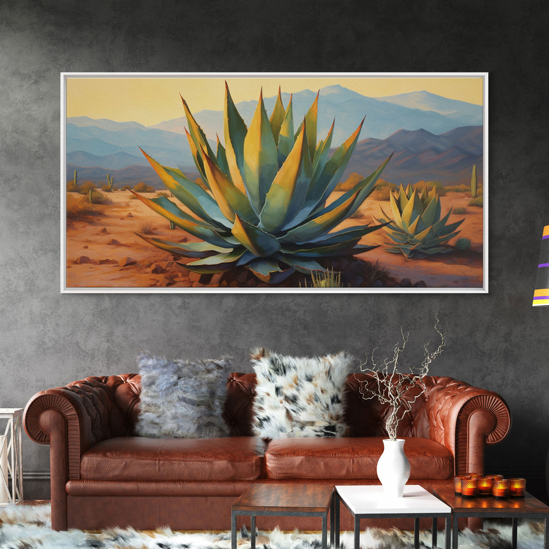 Southwestern Wall Art, Agave Desert Canvas Ready to Hang Large Print, Oil Painting, Landscape Wall Art, Desert Decor