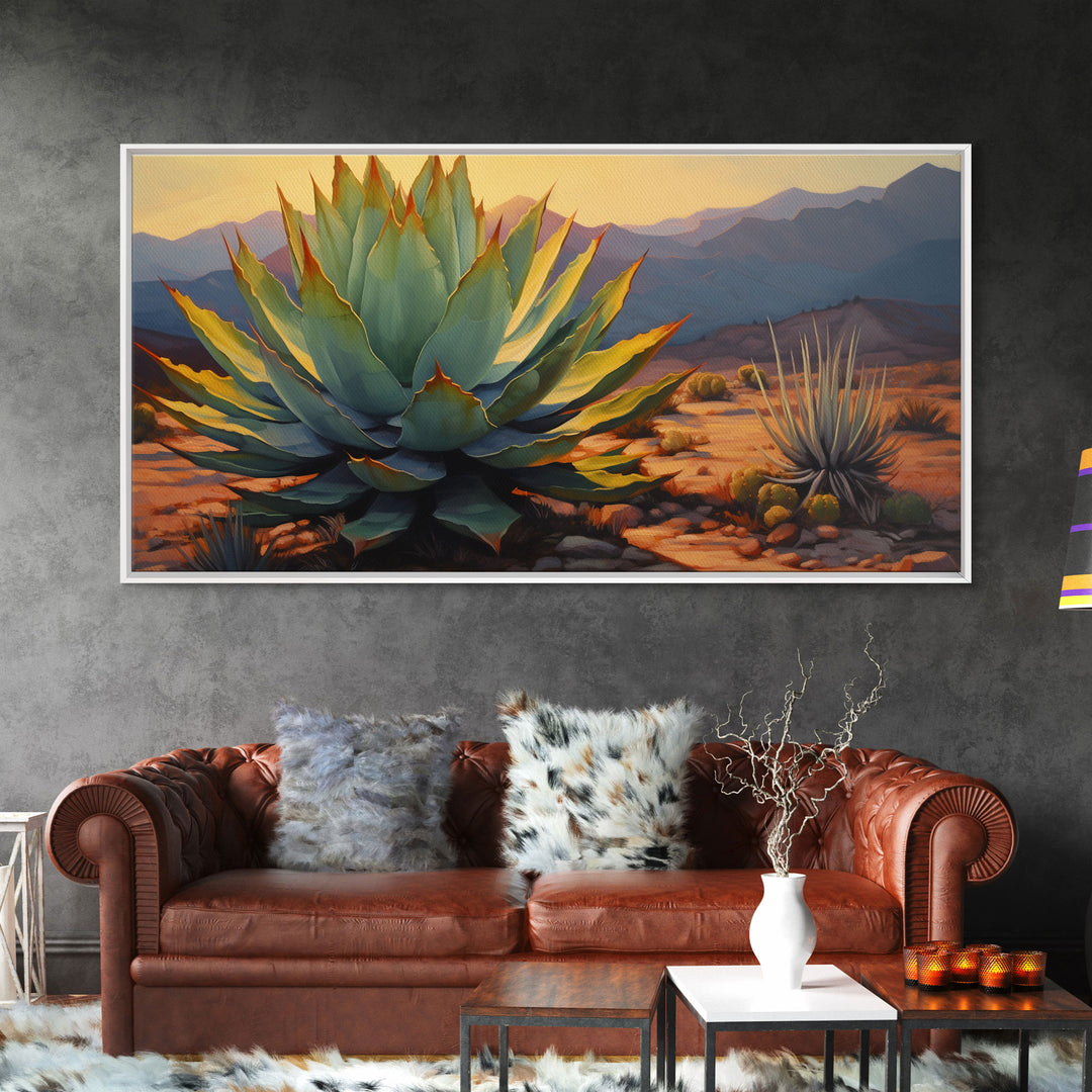 Southwestern Wall Art, Agave Desert Canvas Ready to Hang Large Print, Oil Painting, Landscape Wall Art, Desert Decor