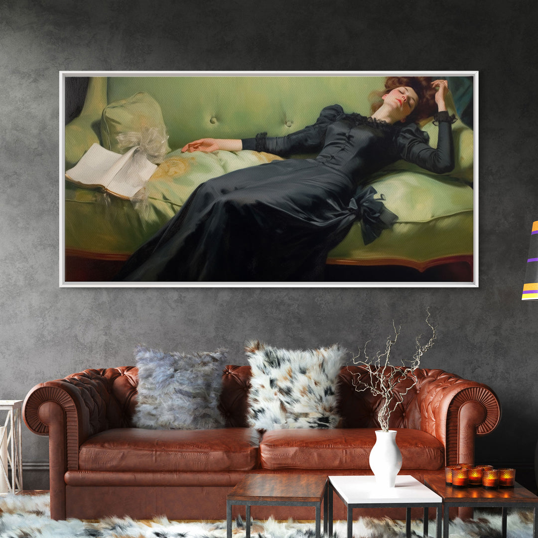 One Of Those Days, Conked Out On The Couch, Decadent Young Woman, Gilded Age Inspired Victorian Female Figure Wall Art