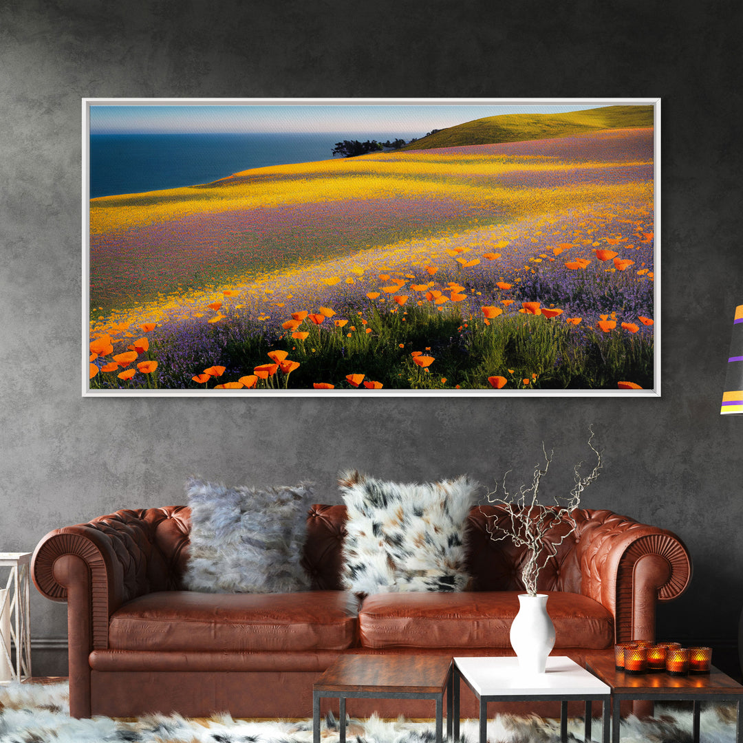 Vintage Wildflower Field Wall Art | Field Of Flowers Art | Botanical Wildflower Art | Framed Canvas Print | Framed Art