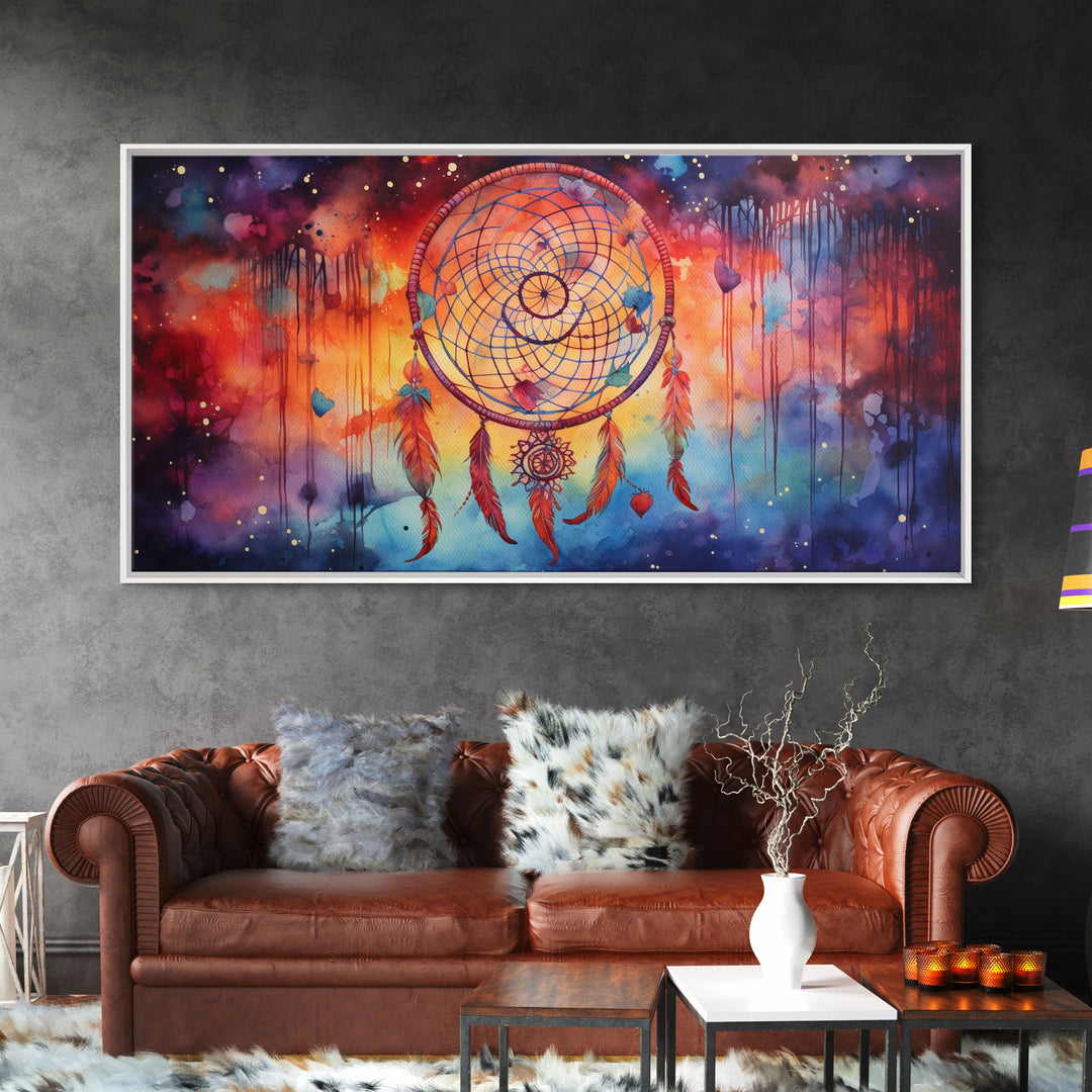 The Dream Catcher, Framed Canvas Print, Surreal Galaxy Inspired Dream Catcher, Native American Inspired Wall Art, Southwester Decor