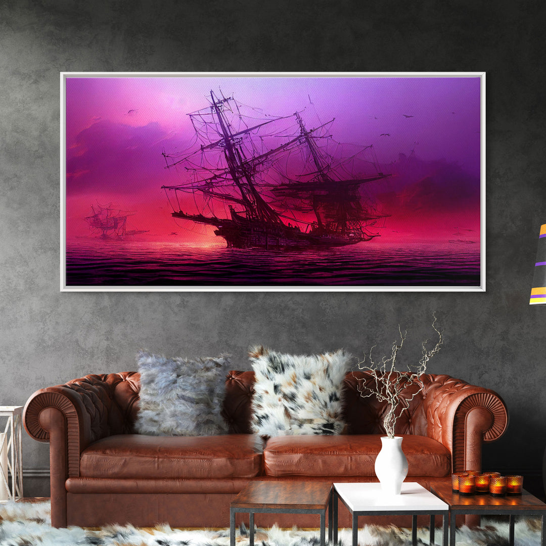 Outrun Style Ghost Ship, Abandoned Pirate Ship, ready to hang canvas print, framed art, cool unique wall decor