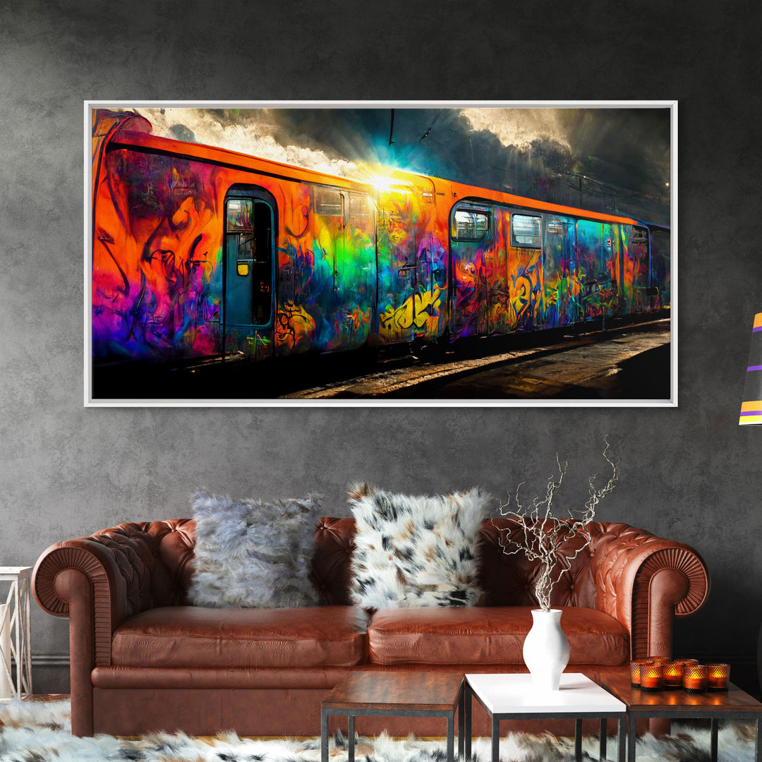 Train car graffiti wall decor, train box car, ready to hang canvas print wall art, graffiti art