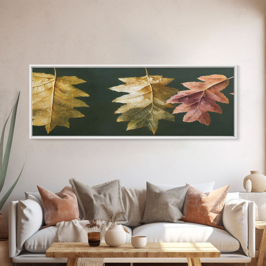 Fall Decor, Fall Leaves Panoramic Art, Extra Large Wall Art, Framed Panoramic Canvas Print, Framed Wall Art