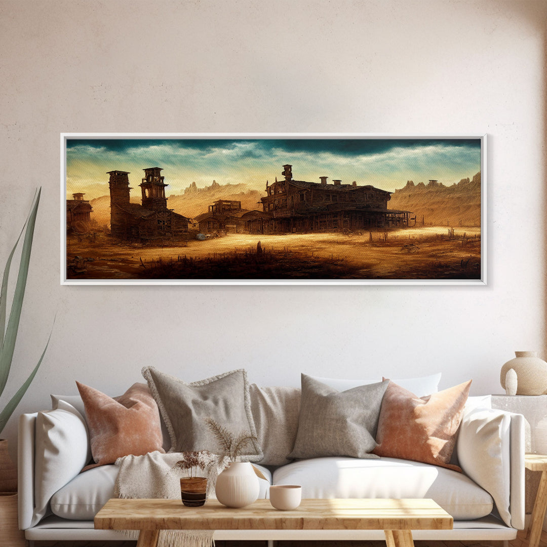 Abandoned Wild West Mining Town, Extra Large Wall Art, Framed Panoramic Canvas Print, Framed Wall Art