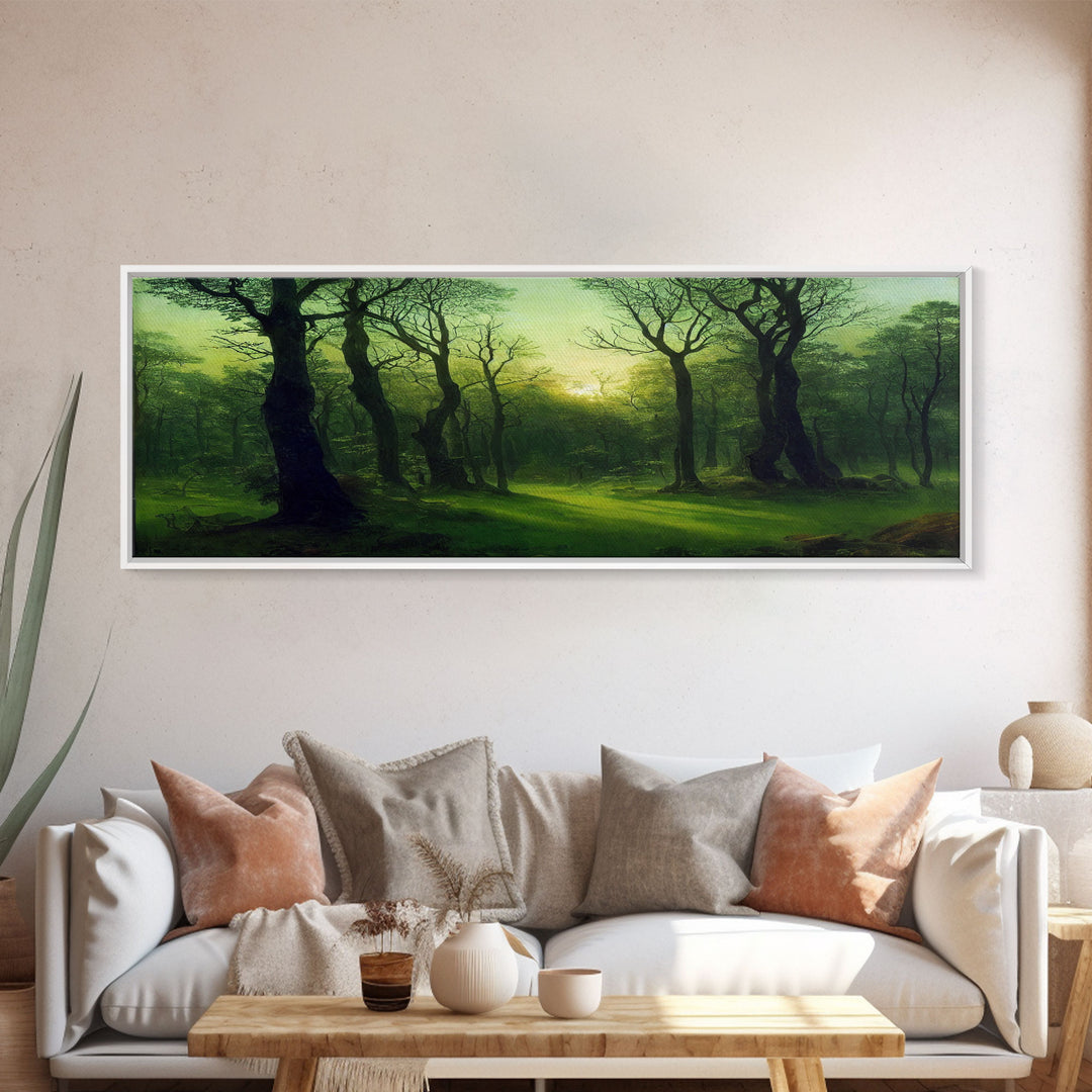 Unique Fantasy Forest Art, Extra Large Wall Art, Framed Panoramic Canvas Print, Framed Wall Art