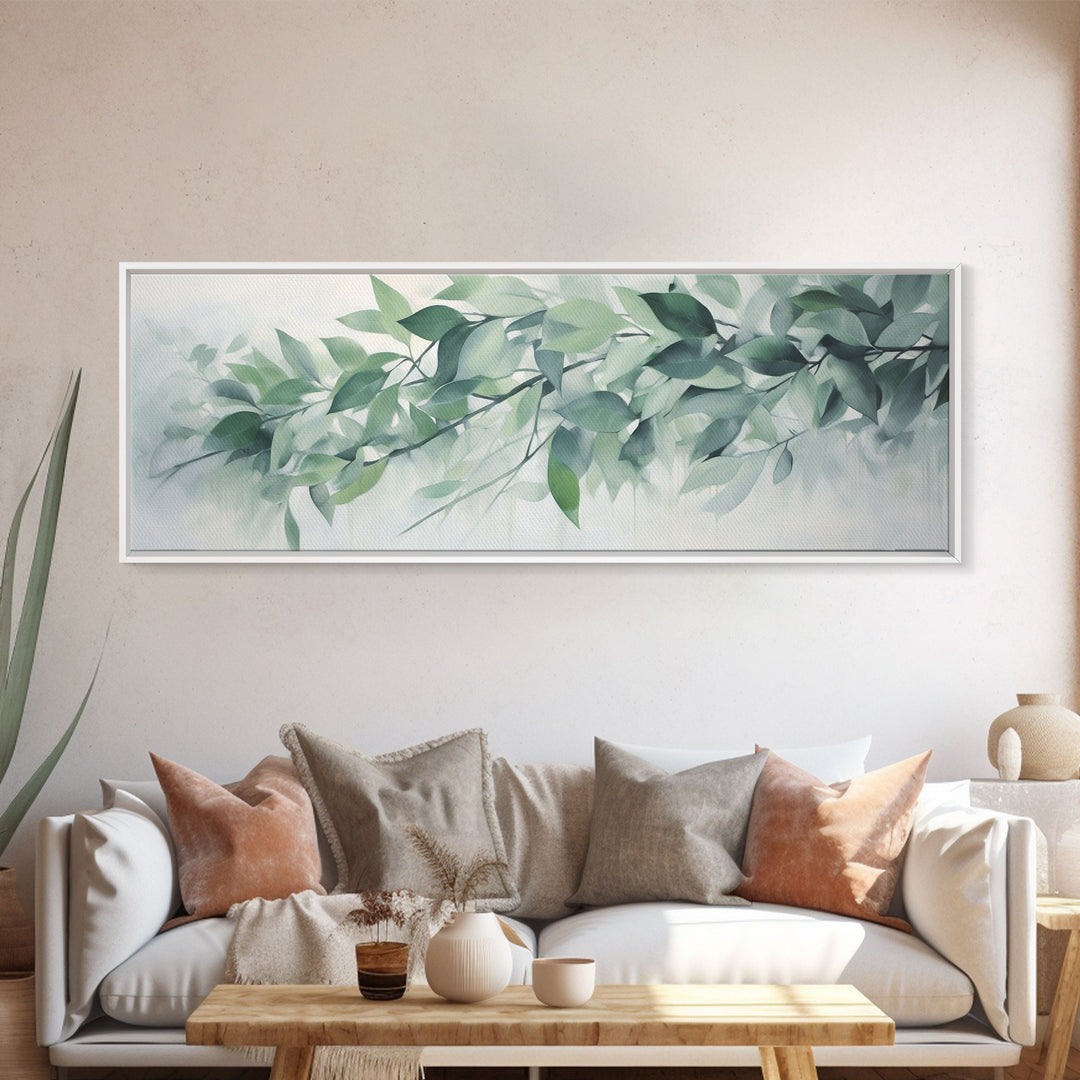 Green Botanical Oil Painting On Canvas - Eucalyptus Wall Art - Large Gallery Wrap Canvas Wall Art Prints With External Floater Frame