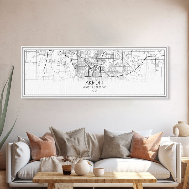 Panoramic Akron City Map, Ohio Art, Map Print, Minimalist Wall Art, Canvas Art, Housewarming Gift, Street Map Art, Closing Gift