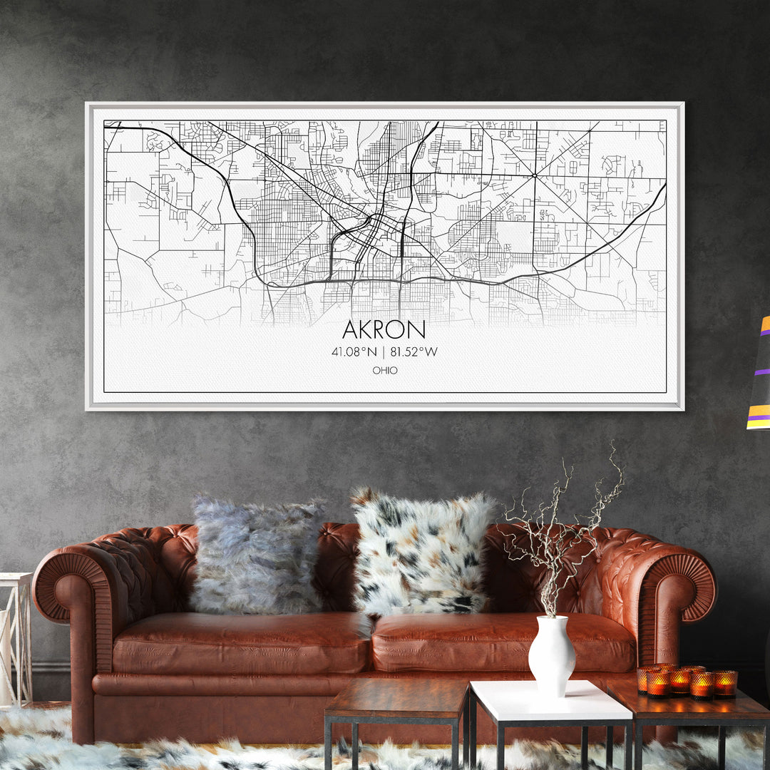 Akron Street Map, Ohio Map, Map Print, Modern Art, Wall Art, Canvas Print, Wall Hanging, Office Wall Décor, Couples Gift, City Map Canvas