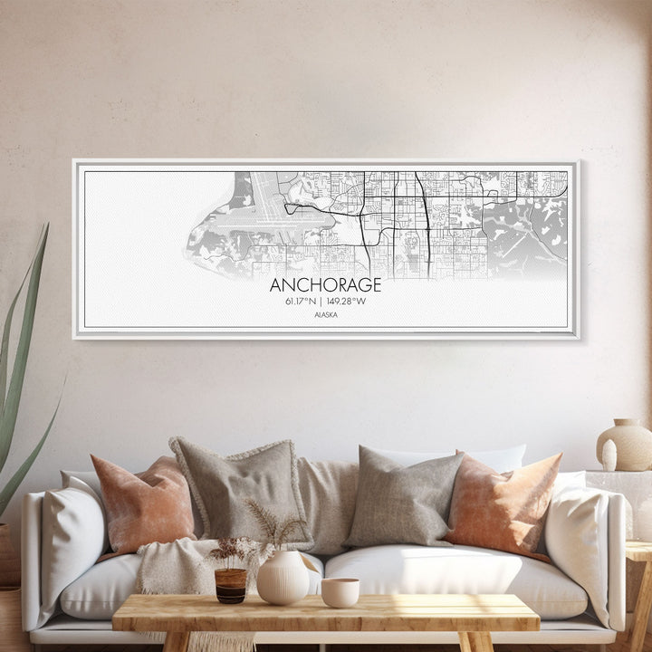 Panoramic Anchorage City Map, Alaska Art, Map Print, Minimalist Wall Art, Canvas Art, Housewarming Gift, Street Map Art, Closing Gift