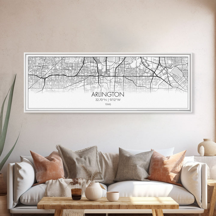 Panoramic Arlington City Map, Texas Art, Map Print, Minimalist Wall Art, Canvas Art, Housewarming Gift, Street Map Art, Closing Gift