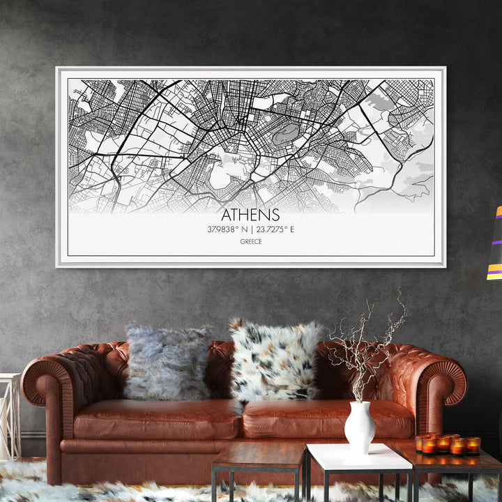 Athens Street Map, Greece Map, Map Print, Modern Art, Wall Art, Canvas Print, Preppy Room Décor, Coffee Bar Décor, Graduation Gifts, Office