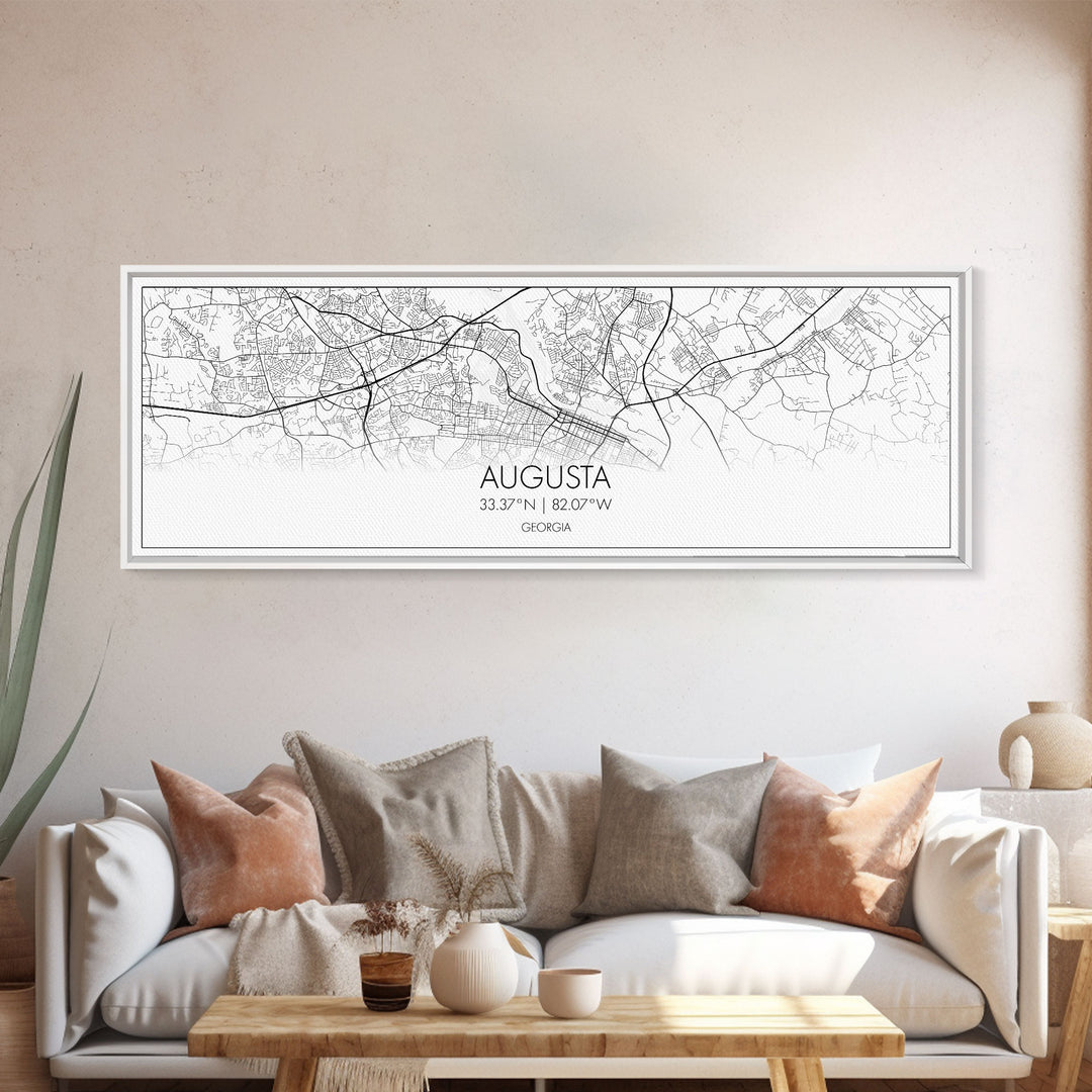 Panoramic Augusta City Map, Georgia Art, Map Print, Minimalist Wall Art, Canvas Art, Housewarming Gift, Street Map Art, Closing Gift