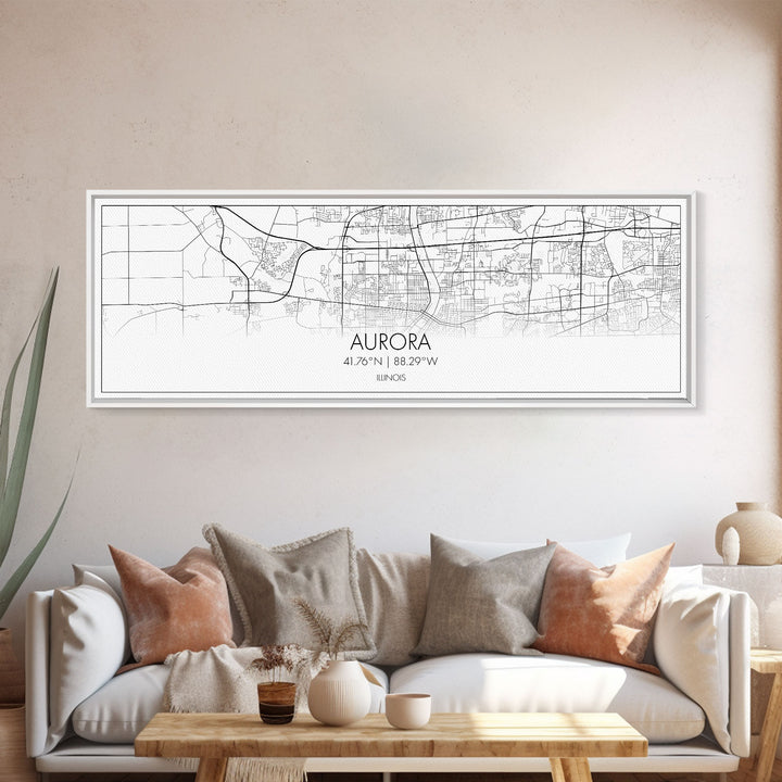 Panoramic Aurora City Map, Illinois Art, Map Print, Minimalist Wall Art, Canvas Art, Housewarming Gift, Street Map Art, Closing Gift