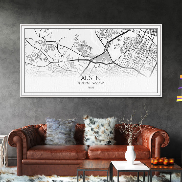 Austin Street Map, Texas Map, Map Print, Modern Art, Wall Art, Canvas Print, Teen Girl Room Décor, Gift For Coworker, Bookshelf Décor