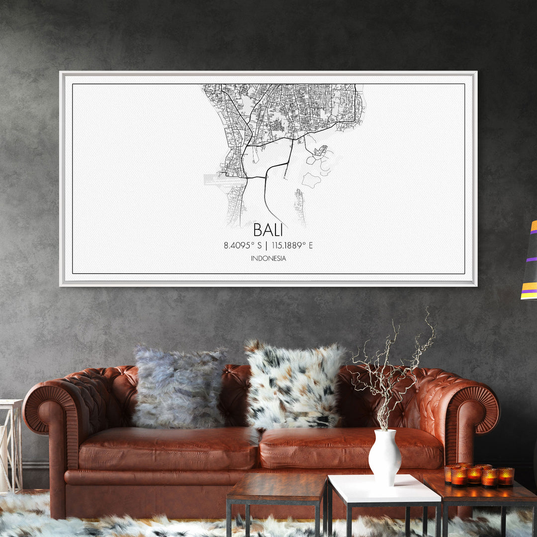 Bali Street Map, Indonesia Map, Map Print, Modern Art, Wall Art, Canvas Print, Asian Wall Art, Over Bed Wall Art, Gift For Friend, Prints