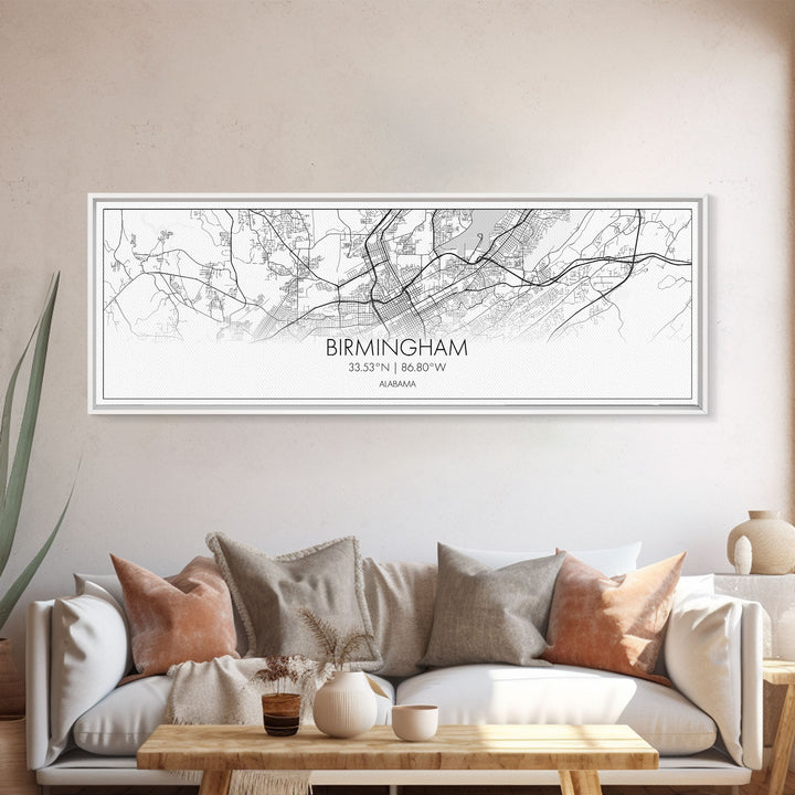 Panoramic Birmingham City Map, Alabama Art, Map Print, Minimalist Wall Art, Canvas Art, Housewarming Gift, Street Map Art, Closing Gift