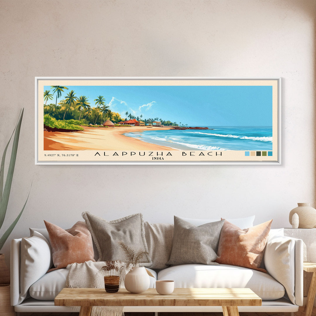 Alappuzha Beach, India Panoramic Print, Vacation Gift, India Wall Art, Beach Painting, Beach Decor, Large Wall Art, Wood Frame Art