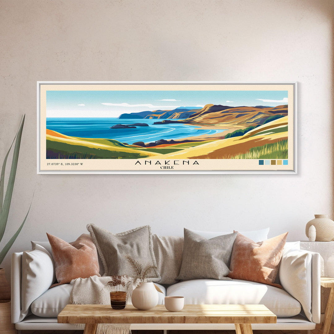 Anakena, Chile Panoramic Print, Vacation Gift, Chile Wall Art, Beach Painting, Beach Decor, Beach Or Lakehouse Art