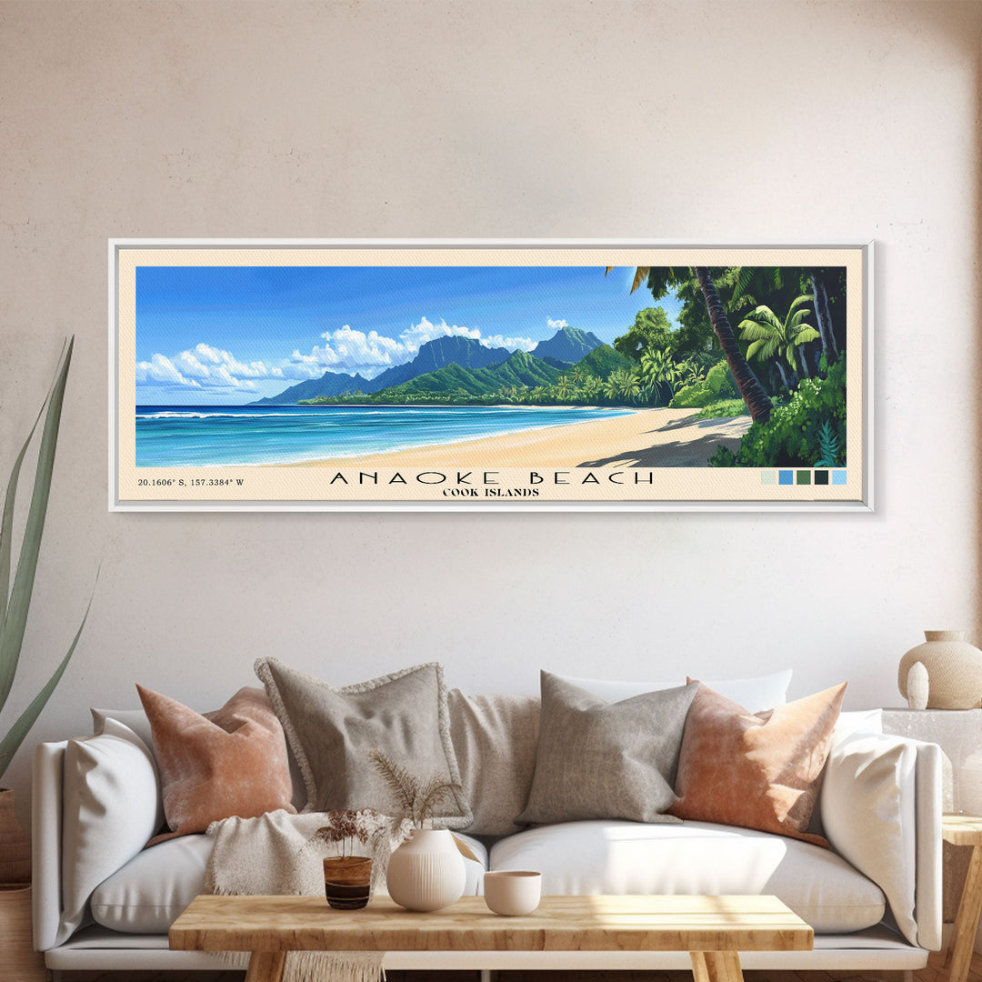 Anaoke Beach, Cook Islands Panoramic Beach Print, Vacation Gift, Cook Islands Wall Art, Beach Painting, Beach Decor, Beach Painting