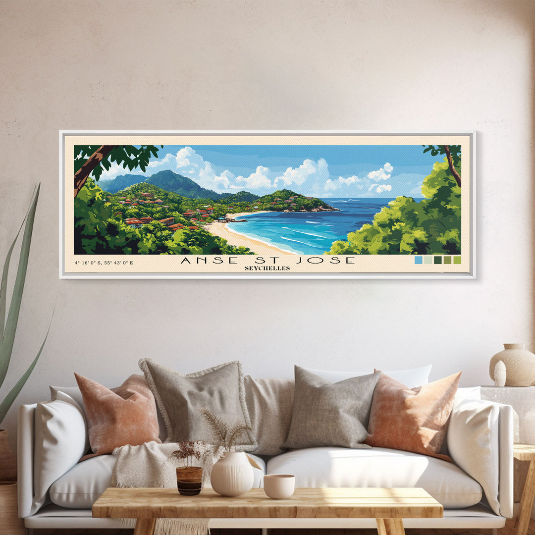 Anse St Jose, Seychelles Panoramic Print, Vacation Gift, Seychelles Wall Art, Beach Painting, Beach Decor, Beach Or Lakehouse Art