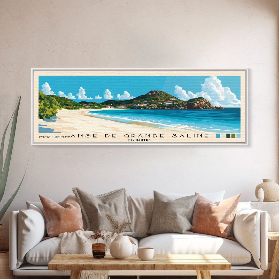 Anse de Grande Saline, St. Barths Panoramic Print, Vacation Gift, St. Barths Wall Art, Beach Painting, Beach Decor, Large Wall Art, Wood Frame Art