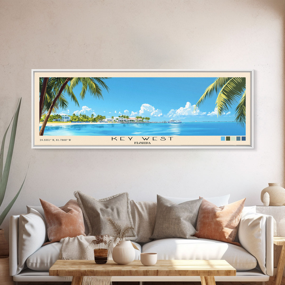 Key West, Florida Panoramic Print, Vacation Gift, Florida Wall Art, Beach Painting, Beach Decor, Beach Or Lakehouse Art