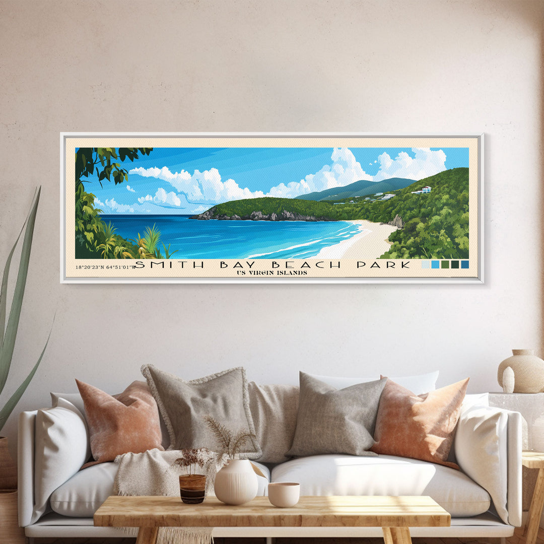 Smith Bay Beach Park, US Virgin islands Panoramic Print, Vacation Gift, US Virgin islands Wall Art, Vacation Wall Art, Vacatation Memories, Beach Decor, Beach Or Lakehouse Art